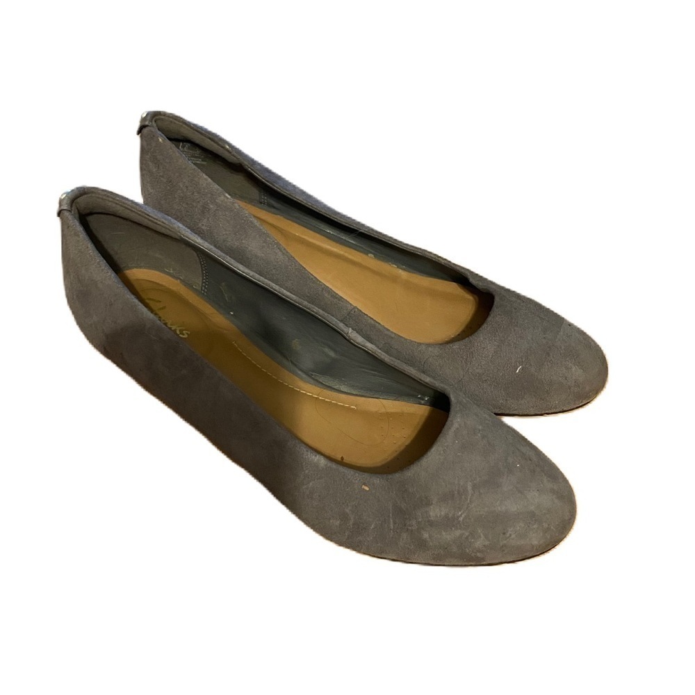 Clarks Wedge Heel Shoes Sz 8.5 Leather Gray Closed Round Toe Women’s
